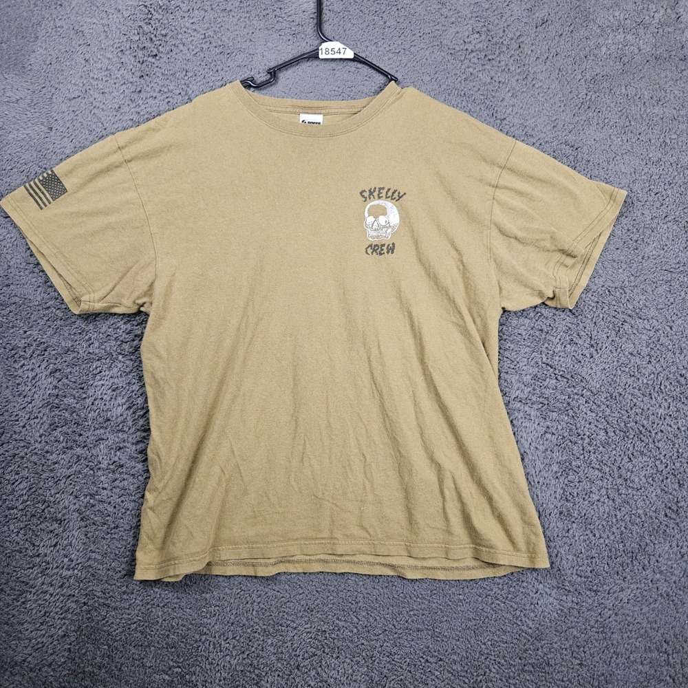 SOFFE Mens Tan Skelly Crew Skull American‎ Flag Graphic T Shirt XL